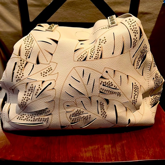 Handbags - Studded Tote Bag cut-Out Pattern with Magnetic closure  off white